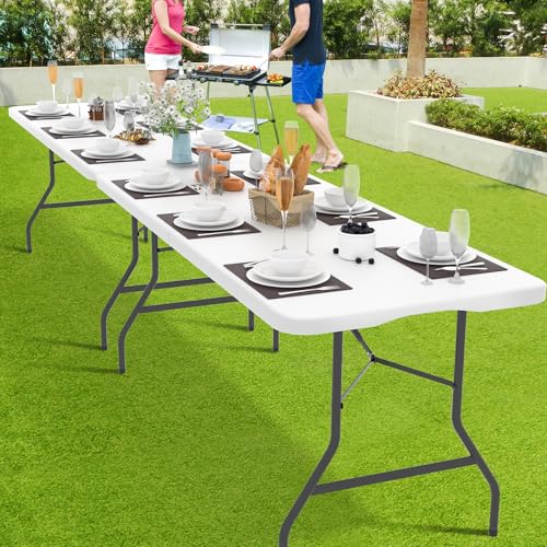 Folding Table 6 ft | Heavy Duty Plastic Picnic Table Indoor Outdoor | Portable Camping Dining Party Utility Table | Easy t...