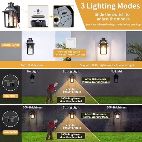 Porch Lights with GFCI Outlet, Dusk to Dawn Outdoor Lights with Outlet, 3 Lighting Modes Exterior Light Fixture Waterproo...
