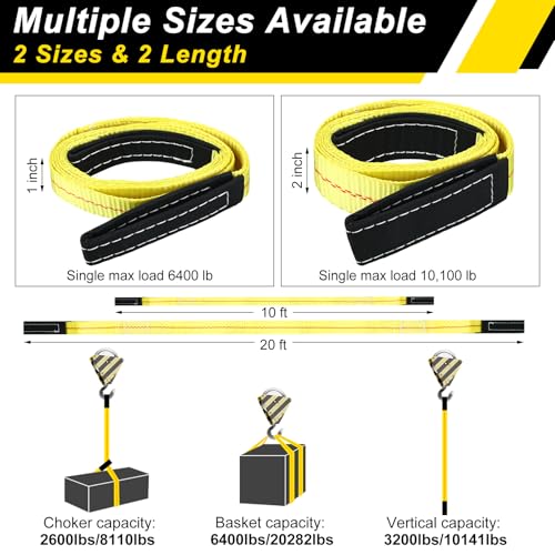 Shappy 2 Pcs 10' x 1" Lifting Sling Straps Heavy Duty Lifting Nylon Sling Web Slings Tree Saver Recovery Strap for Constru...