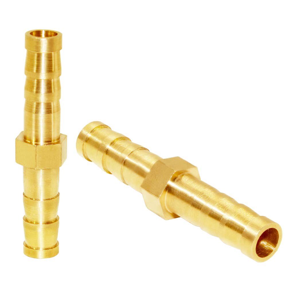 JoyTube Brass Hose Barb Fitting Metals Splicer Mender, 1/4" Barb Hose Union Fuel Gas Water Air (Pack of 12)