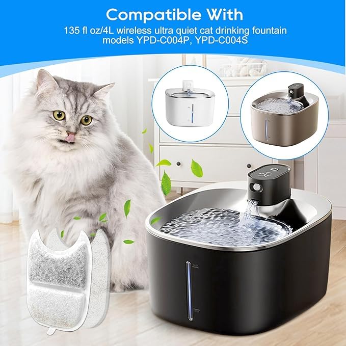 Cunina 12 Set Cat Water Fountain Filter Replacements & Sponges for 135 fl oz/4L Pet Fountain Drink Machine Dog Water Fount...