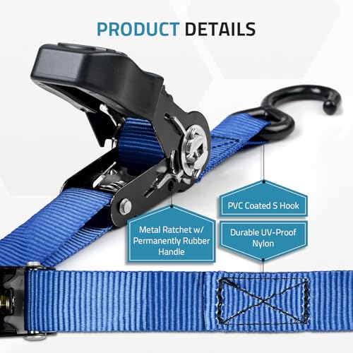 PAULINN Boat Trailer Tie-Downs Straps 1 Inch x 4 FT, 2400 LBS Heavy Duty Adjustable Transom Tie Down Straps Ratchet w/Quic...