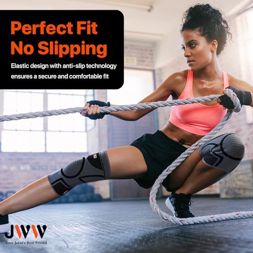 JWW Knee Compression Sleeve 2 Pack for Men and Women, Knee Brace for Knee Pain Relief, Comfortable Support for Running, Wo...