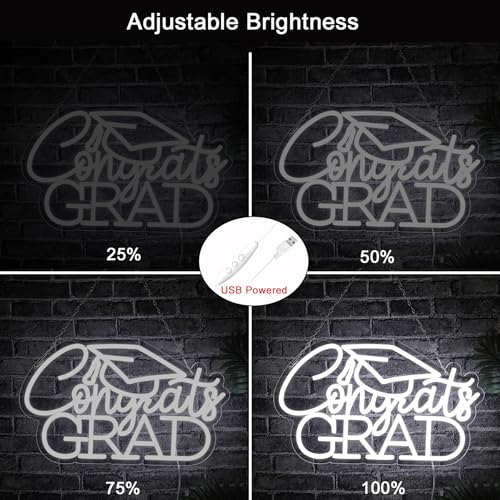 Congrats Grad Neon Sign for 2025 Graduation Decorations,16.5 x 9.9 IN White Dimmable Led Light Congrats Sign for Graduatio...