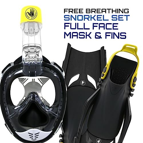 Body Glove - Free Breathing Snorkel Full FACE MASK Set-with FINS-Travel Bag-Anti Fog-Anti Leak-Panoramic View-Camera Moun...