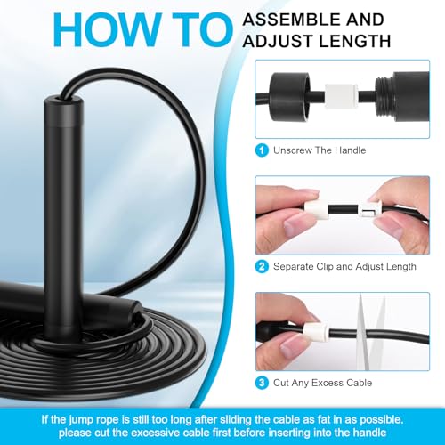 CRHOEIQ Jump Rope for Fitness, Removable Weighted Skipping Rope for Women Men, Speed 6MM PVC Jumping Rope, Tangle-Free Adj...