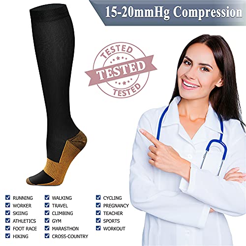 QUXIANG Copper Compression Socks for Women & Men Circulation (8 Pairs) - Best for Running Athletic Cycling - 15-20 mmHg