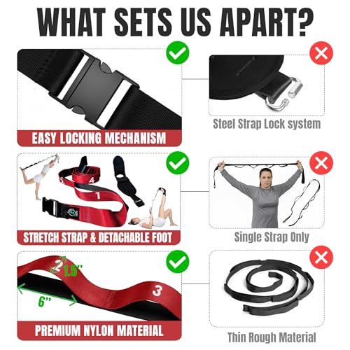Stretch Strap with Loops Physical Therapy - Full Body Exercise Straps for Stretching with Detachable Foot - Leg & Calf Str...