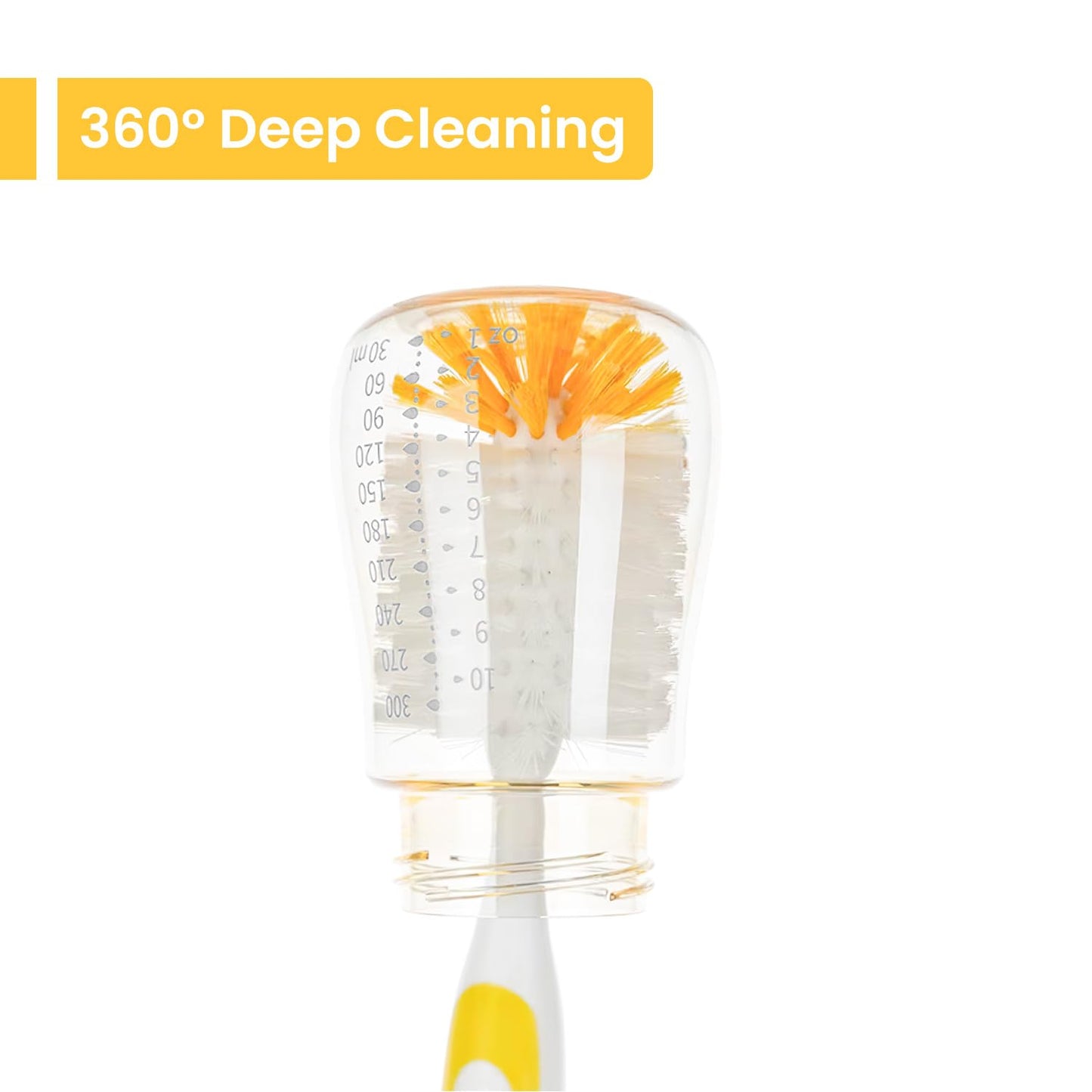Ariseno Baby Bottle Brush Set - Nylon & Silicone Bottle & Nipple Brush, BPA-Free (Yellow)
