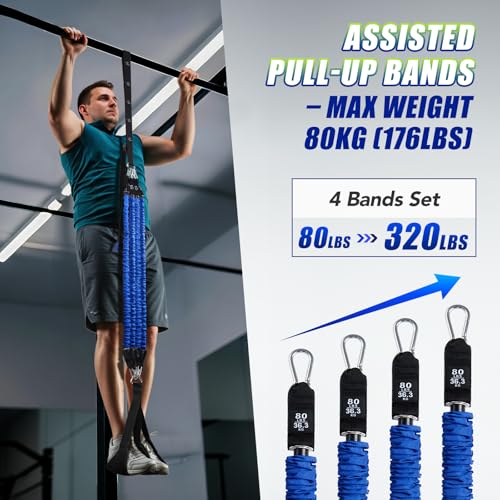 ALongSong Pull Up Assistance Bands with Foot Support Pedal - Upgraded Heavy Duty Resistance Bands Adjustable Weight/Height...
