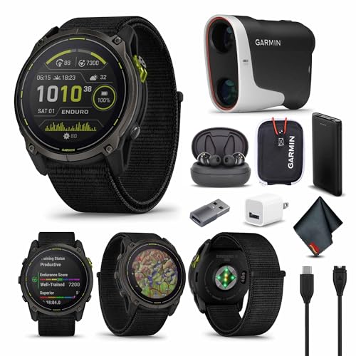 Garmin Enduro 3, Solar, Sapphire Multisport GPS Smartwatch Carbon Gray DLC Titanium with Black Ultrafit Nylon Strap, Fitne...