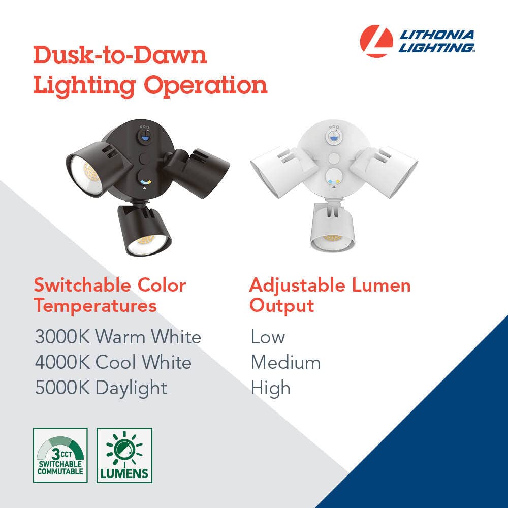 Lithonia Lighting HGX LED Outdoor Security Floodlight, 3-Light, Photocell Sensor, Dark Bronze, Adjustable Light Output