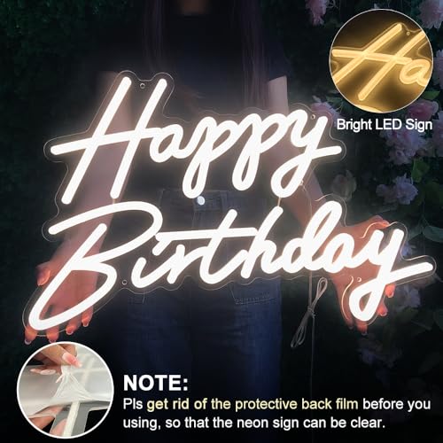 Happy Birthday Neon Sign, 22.4"x13.8" Happy Birthday Sign for Birthday Party Decor, Happy Birthday Light Up Led Signs for ...