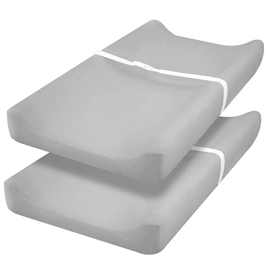 PHF Baby Changing Pad Covers for Boys Girls, 2 Pack Ultra Soft Breathable Microfiber Changing Pad Table Sheets for Most Baby Changing Pads, Grey & Grey
