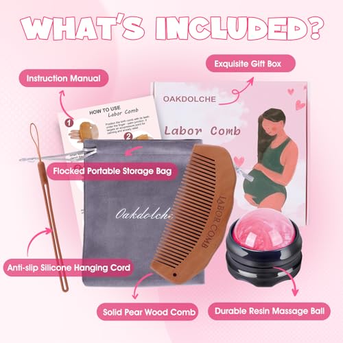 OAKDOLCHE Birth Comb & Massage Roller Ball Kit for Women Labor and Delivery Essentials, Wooden Labor Comb Pregnancy Must H...