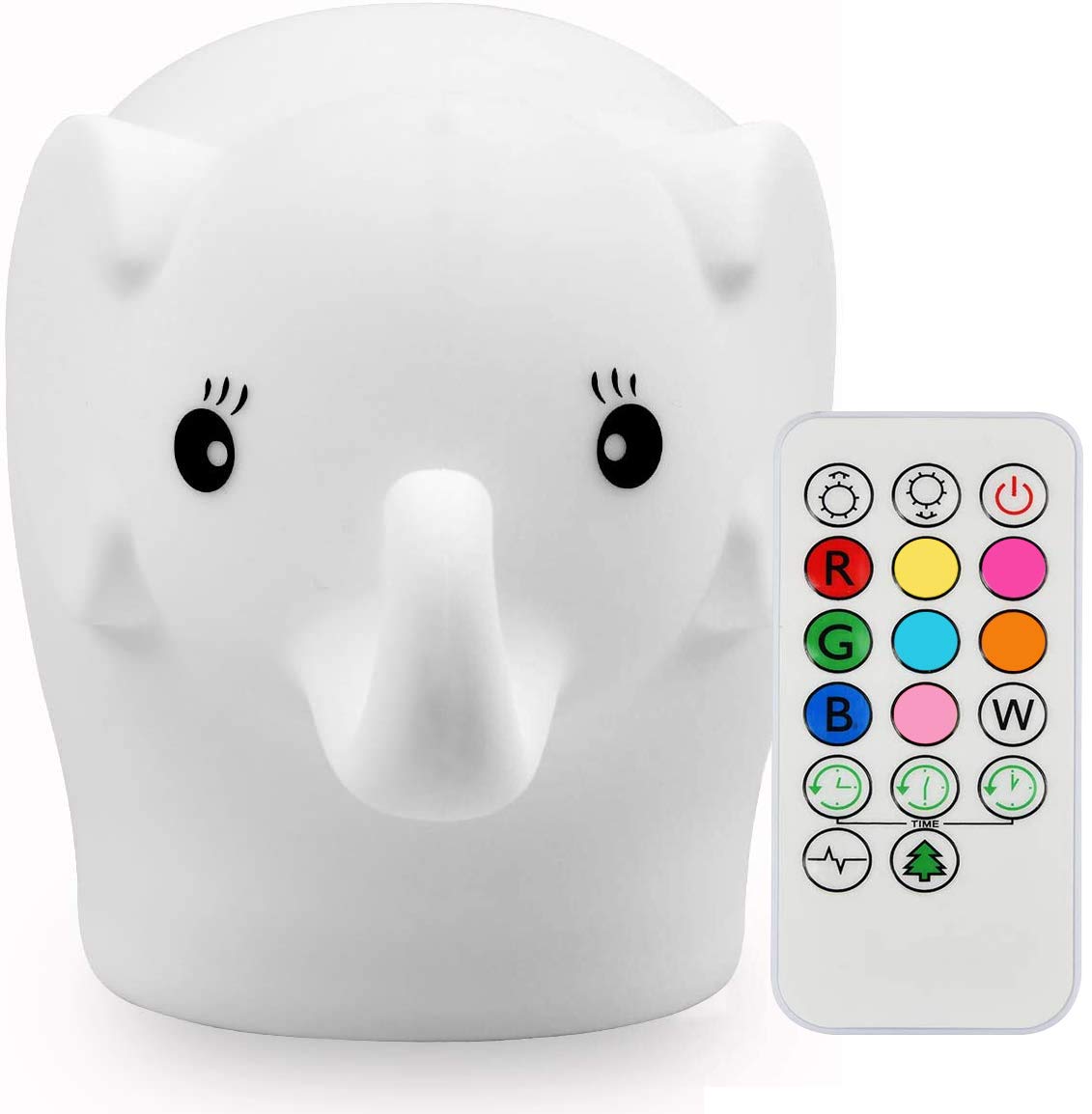 Tianhaixing LED Night Light for Kids, Cute Elephant Design, Rechargeable, Touch & Remote Control, White, Model THX8860