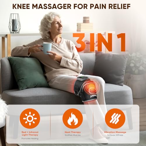 JVKOOL Knee Massager with Heating and Red Light Therapy: Infrared Light Therapy Vibration Moodes Knee Brace for Women - Mu...