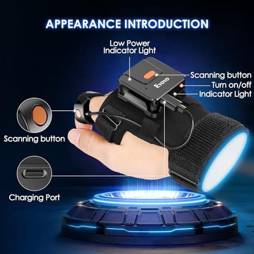 Eyoyo 1D 2D Glove Wearable Ring Bluetooth Barcode Scanner, Left & Right Hand Wearable, Finger Trigger Portable Wireless QR...