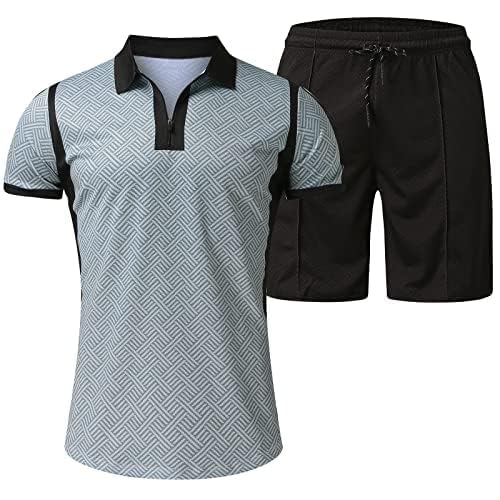 PODKREC Mens Short Sets 2 Piece Outfits Polo Shirt Fashion Summer Tracksuits Beach Outfit Short Sleeve and Shorts Set for Men