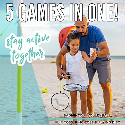 Franklin Sports Fun 5 Combo Outdoor Game Set - Backyard, Beach + Camping Games for Kids - Badminton, Volleyball, Flip Tos...