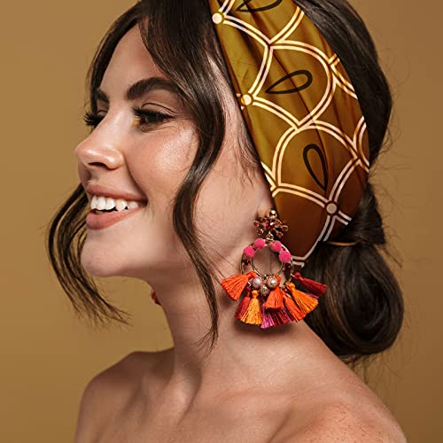 Karma Gingko Floral Headband for Women - Wide - Fabric Headband and Stretchy Hair Scarf - Dark Grey