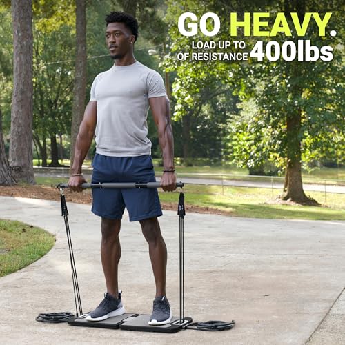 EVO Gym - Portable Home Gym Strength Training Equipment, at Home Gym | All in One Gym - Resistance Bands, Base Holds Gym B...