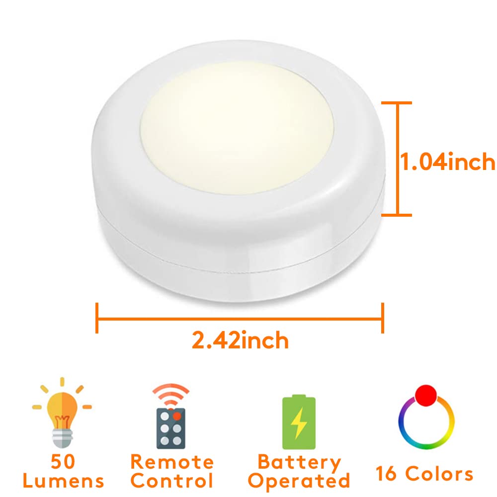 Deitybless 13-Color LED Puck Lights with Remote Control, Wireless Battery-Powered, Dimmable, 6 Pack, White, Model 13RGB-SMALL