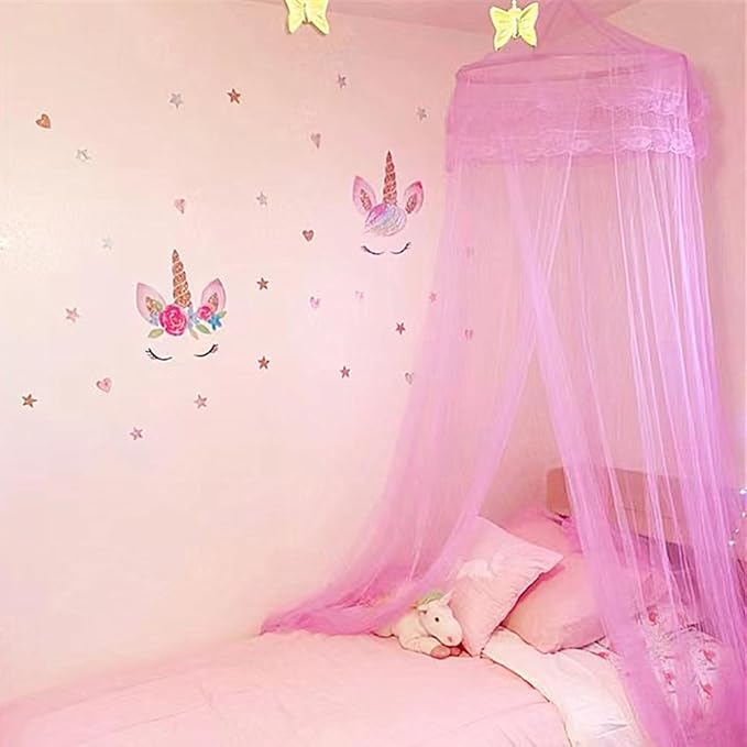 Eimilaly Lace Bed Canopy Mosquito Netting, Princess Bed Canopy for Girls Room Decor, Purple/Single Door