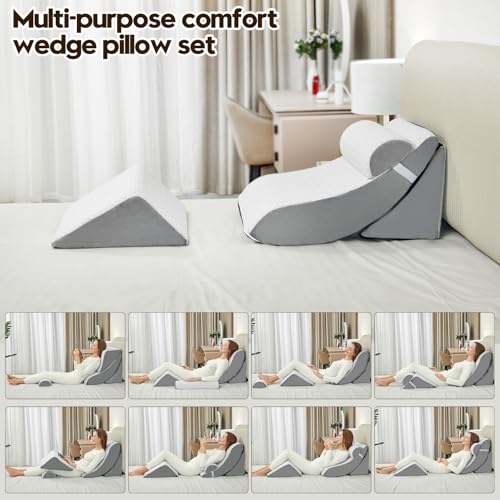 PIASHJOY 4pcs Wedge Pillow Set for After Surgery,Bed Wedge Pillows for Sleeping,Post Surgery Recovery， 45 Degree Wedge Pil...