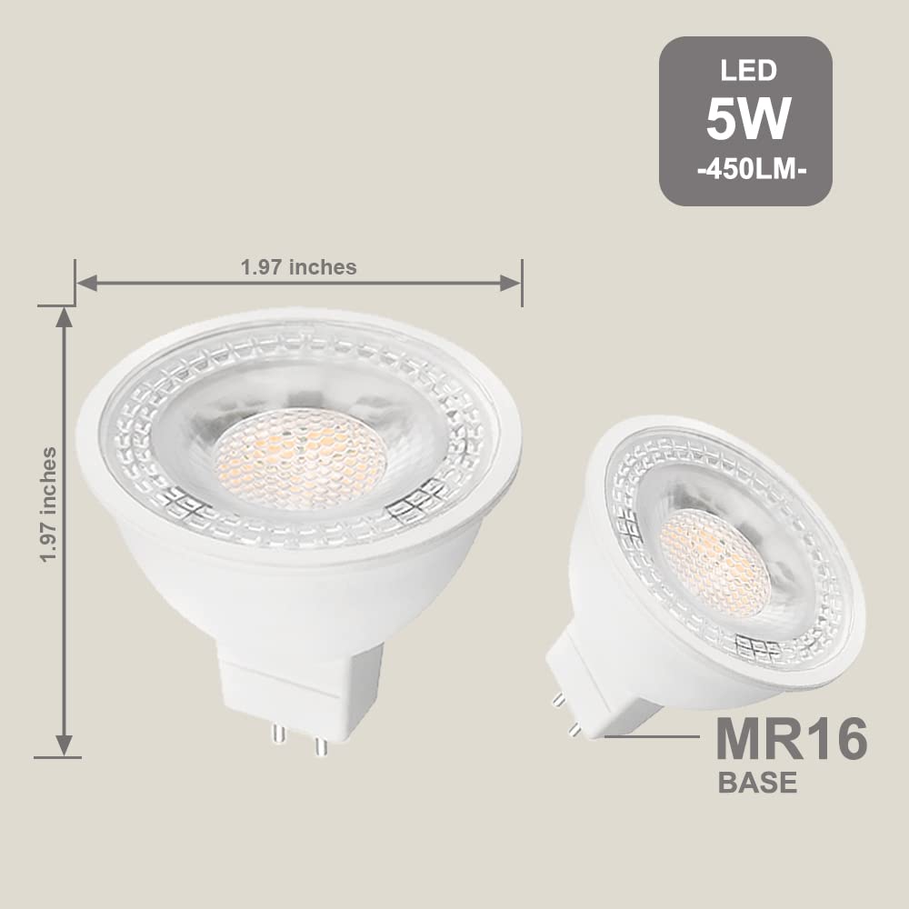 Ftl 20-Pack Mr16 Led Bulb Warm White 3000K Gu5.3 Non-Dimmable 12V 5W 50W Halogen Equivalent Bipin Base 40 Degree Spot Light For Track Lighting  Outdoor Landscape Lighting