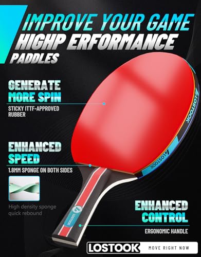Lostook Professional Ping Pong Paddles Set of 2/4 with Portable Oxford Cloth Ping Pong Case and 3 Star Balls, Table Tennis...