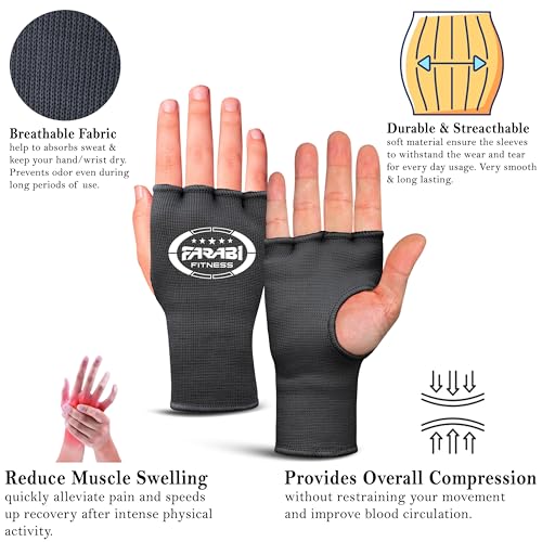Farabi Sports Boxing Hand Wraps Half Finger Elasticated Inner Gloves for Punching Boxing Bandages for MMA, Muay Thai, Trai...