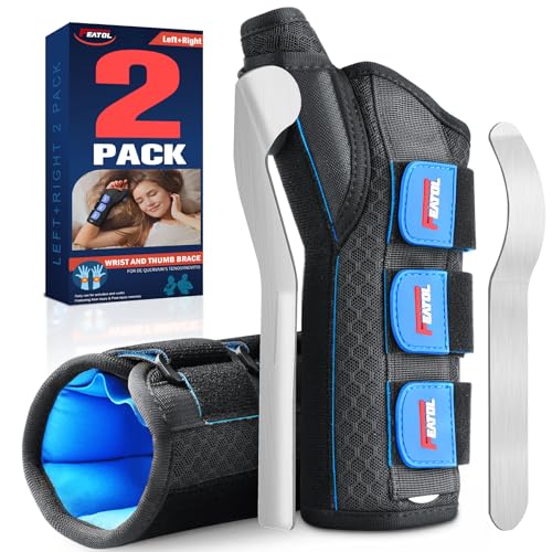 FEATOL 2 Pack Wrist Brace with Thumb Spica Splint for De Quervain's Tenosynovitis, Carpal Tunnel, Tendonitis, Arthritis-Th...