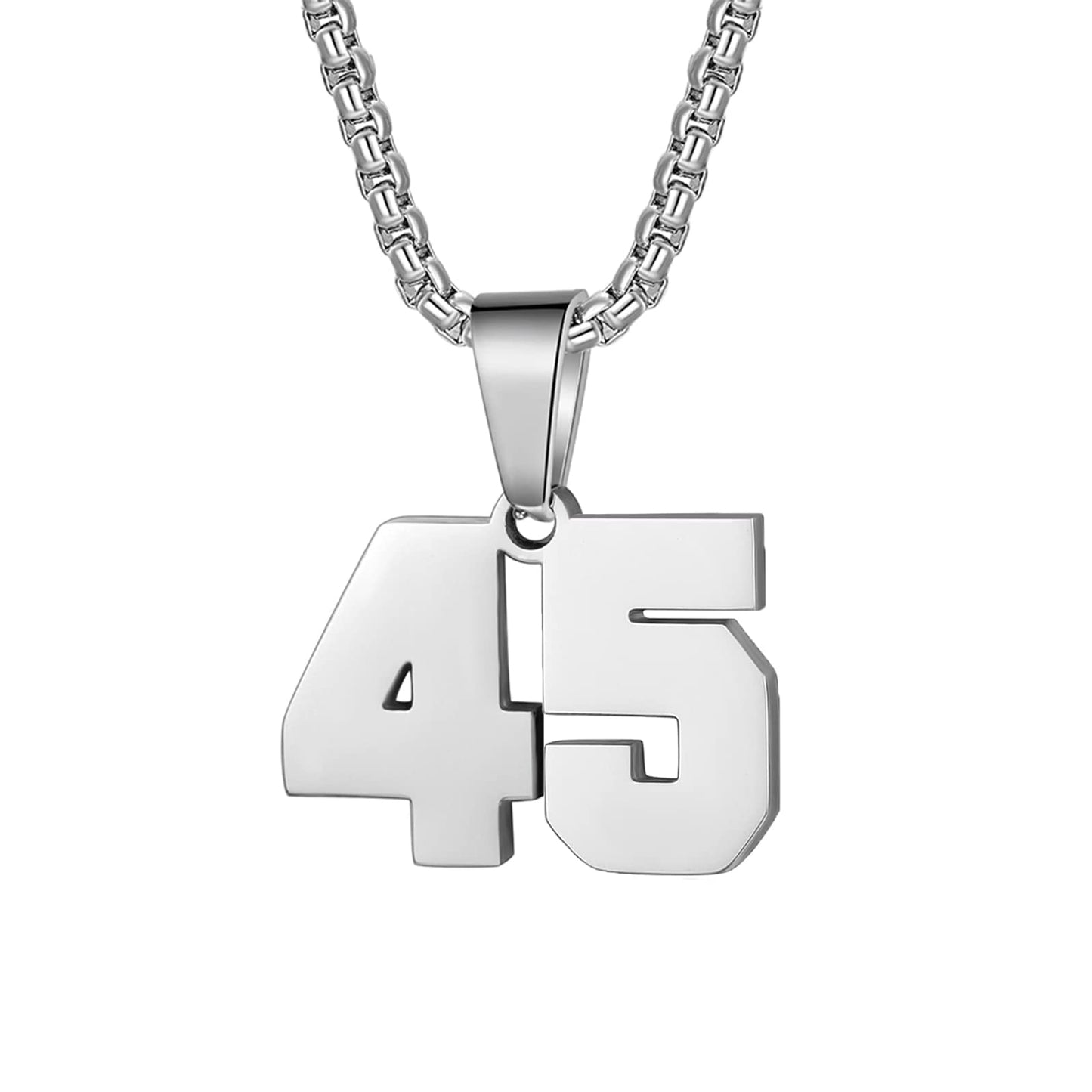 Number Necklaces Personalized Necklaces Silver Initial Number Pendant Stainless Steel Chain Movement Necklaces for Men Women (45