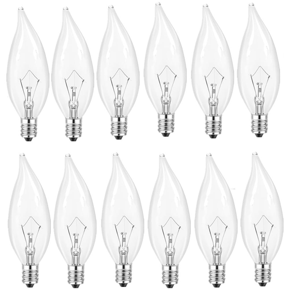 Sei  12Pc Candelabra Light Bulbs, 60W Clear E12 B10, Warm White 2700K, Dimmable, 600 Lumen, Glass