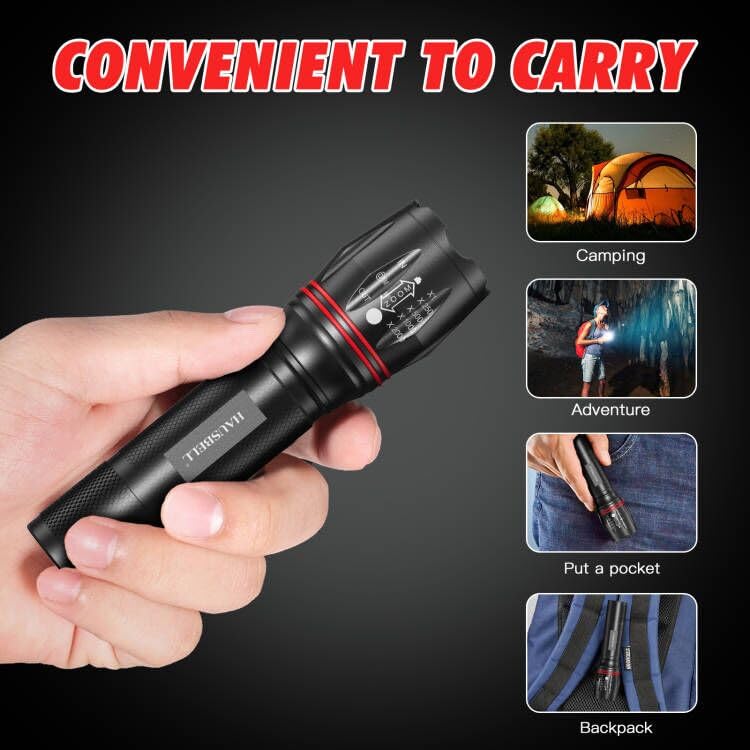 HAUSBELL T8 LED Flashlight, Zoomable, 5 Modes, Aluminum, 4 Pack