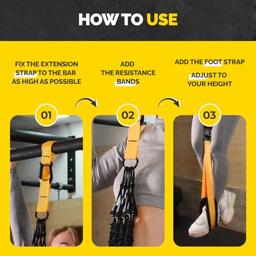 Pull Up Assistance Bands Set - 4 Heavy-Duty Pull Up Bands, Height Adjustable Strap & Comfortable Foot Strap - Stackable Pu...