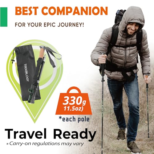 TREKOLOGY Trek-Z Cork Grip Trekking Poles – Lightweight Folding Hiking Poles, Adjustable Height, Compact Travel Design, Ai...