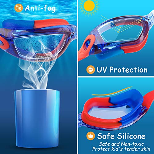 COOLOO Kids Swim Goggles, 2 Packs Swimming Goggles for Kids Girls Boys and Child Age 4-16