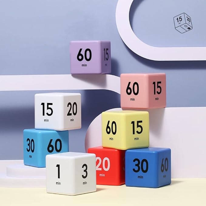 Feilifan Cube Timer - Desk & Kitchen Timer with Gravity Sensor for Time Management - Countdown Settings: 15, 20, 30, 60 Minutes - Purple