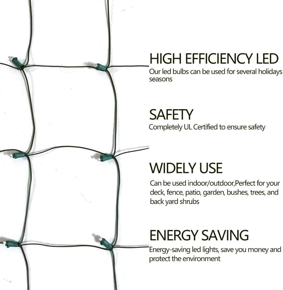 Hishiny Led Christmas Net Lights Outdoor 6Ftx6Ft 144Led Green Wire  Connectable Indoor Outdoor Bush Mesh Net Lights String For Halloween Christmas Party Shrub Yard Tree(Cool White)