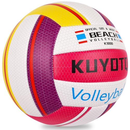 KUYOTQ Beach Volleyball Official Size Thickened Surface Soft Leather Outdoor Volleyball Waterproof in&Outdoor for Youth Wo...