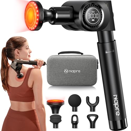 NAPRE Massage Gun with Heat,Deep Tissue Handheld Percussion Back Massager for Muscle/Neck/Body Pain Relief with Long Exten...
