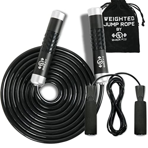 Quick Fit Weighted Jump Rope Set of 2 (1LB) w/ Non-Weighted Skipping Cord - Portable Exercise Accessory for Cardio, HIIT, ...