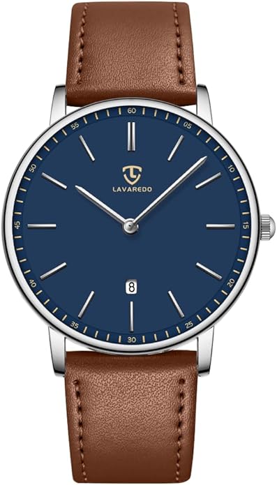 L LAVAREDO Watch for Men, Extremely Thin Mens Watches Minimalist Analog Men's Leather Wrist Watches with Time/Date, Birthd...