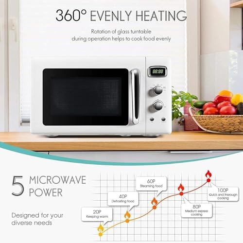 Retro Microwave Oven 0.9Cu.ft，900W Compact Countertop Microwave w/5 Micro Power & 8 Auto Cooking, Child Lock, Timer Setting & Glass Turntable, LED Display, Mint Green