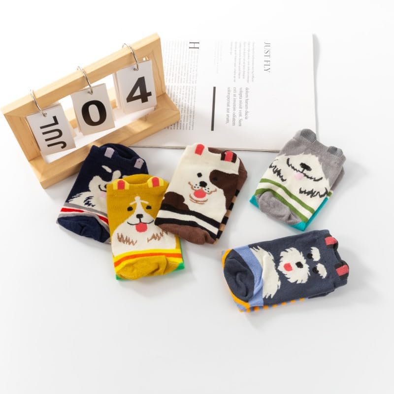 Mikitutu 5 Pairs Women's Dog Socks, Funny Animal Paw Print Socks (US, Numeric, 5, 8, Regular, Regular, Dog)