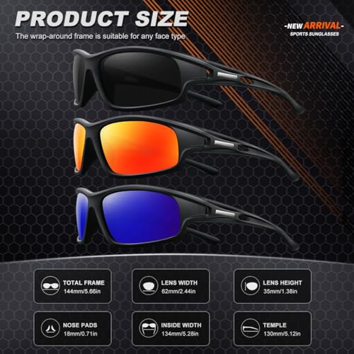 AWGSEE 3PACK Polarized Sports Sunglasses for Men Driving Golf Fishing Running Sun Glasses UV400 Protection