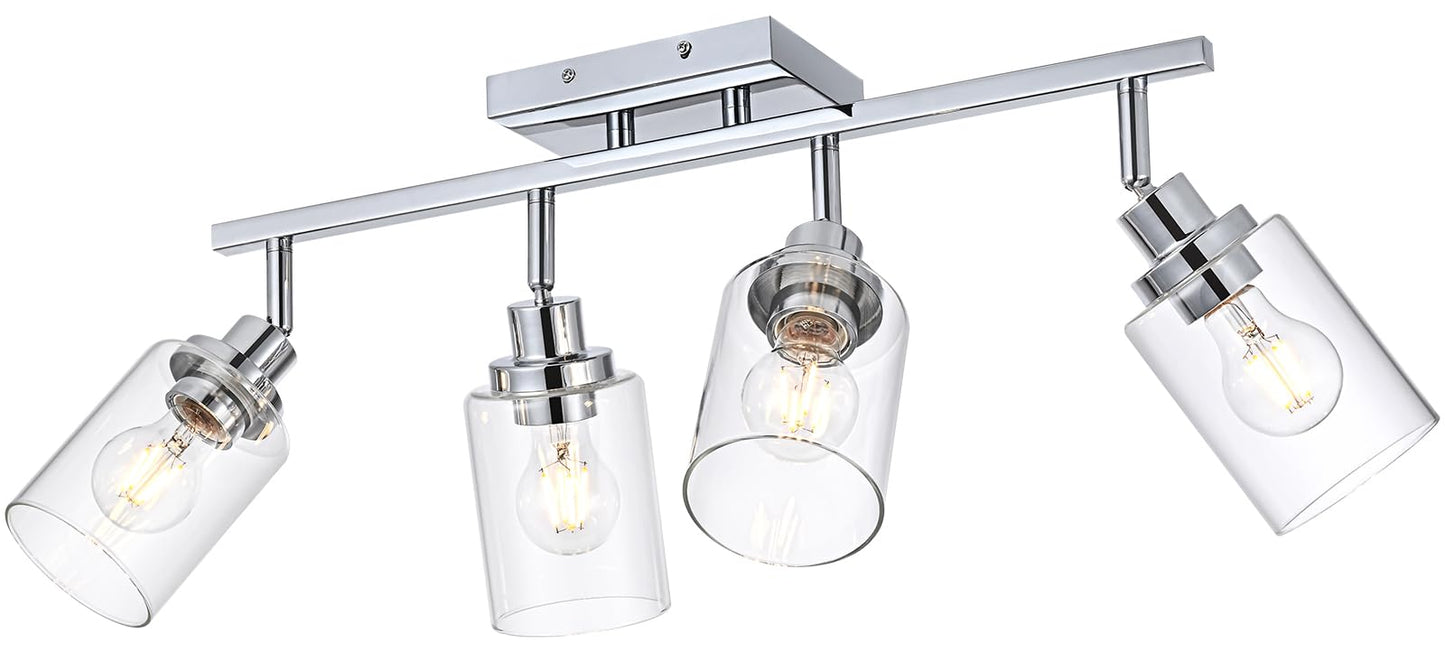 Wanluce 4-Light Track Lighting Kit Ceiling Kitchen Track Lighting Fixtures Chrome Bathroom Vanity Wall Lights With Clear Glass Multi-Directional Rotating Tracking Light Heads Spotlight For Accent Shop