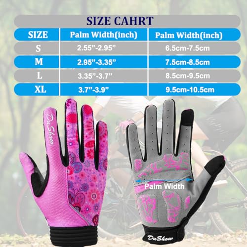 DuShow Bike Gloves for Women Cycling,Pink Floral Workout Gloves Women,Full Finger Biking Driving Riding Gloves for Women,G...